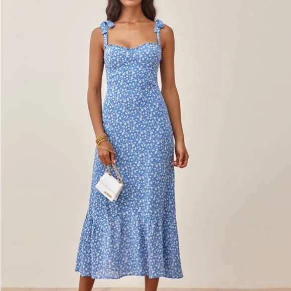 Reformation | Nikita Blue and White Floral Midi Dress - Picture 1 of 9